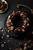 Chocolate ring cake with meringue biscuit shavings