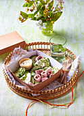 Bento salad with cucumber and rolled with ham