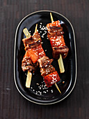 Grilled duck skewers with watermelon