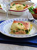 Salmon lasagne with peas