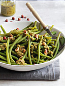 Green beans with pesto and hazelnuts