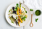Pilaf with colourful carrots and goat’s cheese