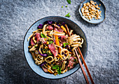 Vietnamese salad with beef and noodles