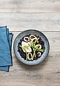 Venere (black wholemeal rice) with squid and wild asparagus