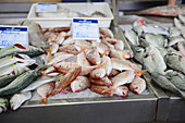 Market stall with raw fish