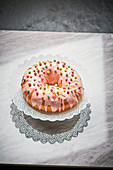 Wreath cake with pink sugar icing