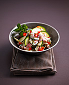 Zucchini and pepper salad with yoghurt sauce