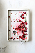 Dish of macerated cherries