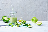Green, apple, kiwi, pepper and cucumber smoothies