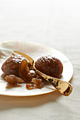 Small plate of candied chestnuts