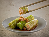 Cabbage leaf and shrimp rolls