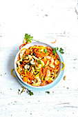 Vegetable and shrimp tagliatelles