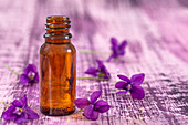 Violet essential oil bottle