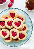 Heart-shaped raspberry biscuits