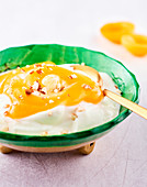 White cheese with apricot coulis