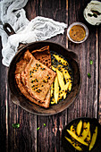 Buckwheat pancakes with mango and passionfruit