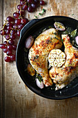 Roasted chicken legs with shallots and harbs