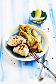 Pan-fried cod with hazelnut butter and braised cod