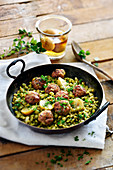 Veal meatballs with peas and preserved lemons