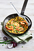 Shrimp,onion,chive and paprika omelette