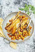 roast chicken with carrot gnocchis and chicken gravy sauce