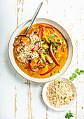 Tikka Masala mit Fleisch, Gemüse und Reis (Indien)