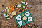 Cheese boards with various cheeses