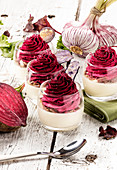 Glasses of beetroot and mascarpone