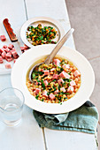 White bean,ham and parsley soup