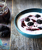 Fromage blanc with blackberry jelly