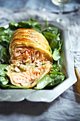Flaky pastry salmon roll