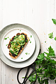 Tapenade and cucumber spring toast appetizer