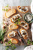 Cream cheese and snail spread on toasts