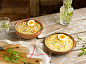 Chicken broth with eggs