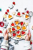 Heart-shaped Christmas jam biscuits