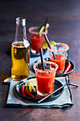 Cocktail michelada with tomatoes