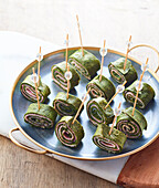 Rolled omelette and spinach bite appetizers