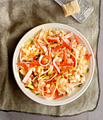 Risotto with ham and vegetable strips