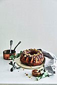 Bundt cake with chocolate icing