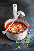Tomato soup with orzo and basil