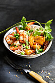 Fried rice with prawns, pineapple and sesame seeds