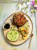 Roasted rack of lamb with honey and green chutney