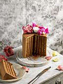 Coffee layer cake with chocolate and hazelnuts