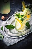 Detox water with fennel, lemon, cucumber and mint