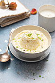 Cream of potato soup with cod flan and beurre blanc (Christmas)