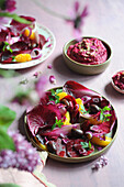 Endive and Red Beet Salad with Beet Hummus