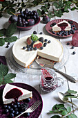 Cheese Cake decorated with blueberries and figs