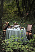 Table set in the woods