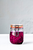 Fermented red cabbage in a preserving jar