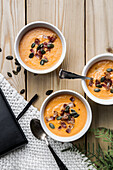 Butternut squash soup with roasted bacon